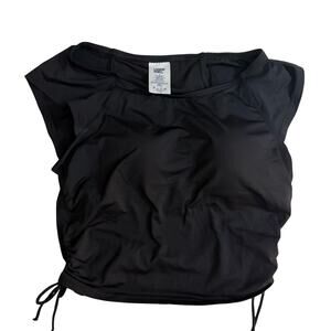 Lands’ End Black Ruched UPF 50 Swim Top Size 6 | Cap Sleeve Rash Guard